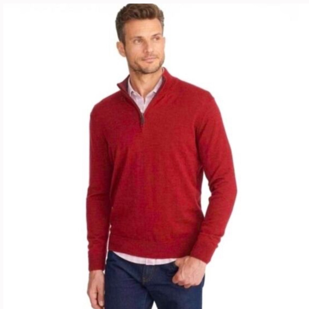 *SALE Untuckit Belguardo Merino Wool Quarter-Zip‎ Sweater L Red